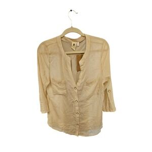 Needle & Thread Francescas Tan Sheer Rayon Roll Tab Sleeve Blouse Top Large‎ NEW